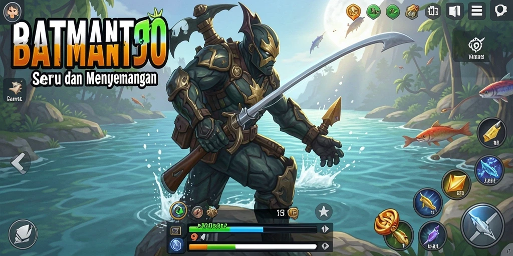 Tampilan gameplay <strong>BATMANTOTO</strong> saat menangkap ikan besar di danau.