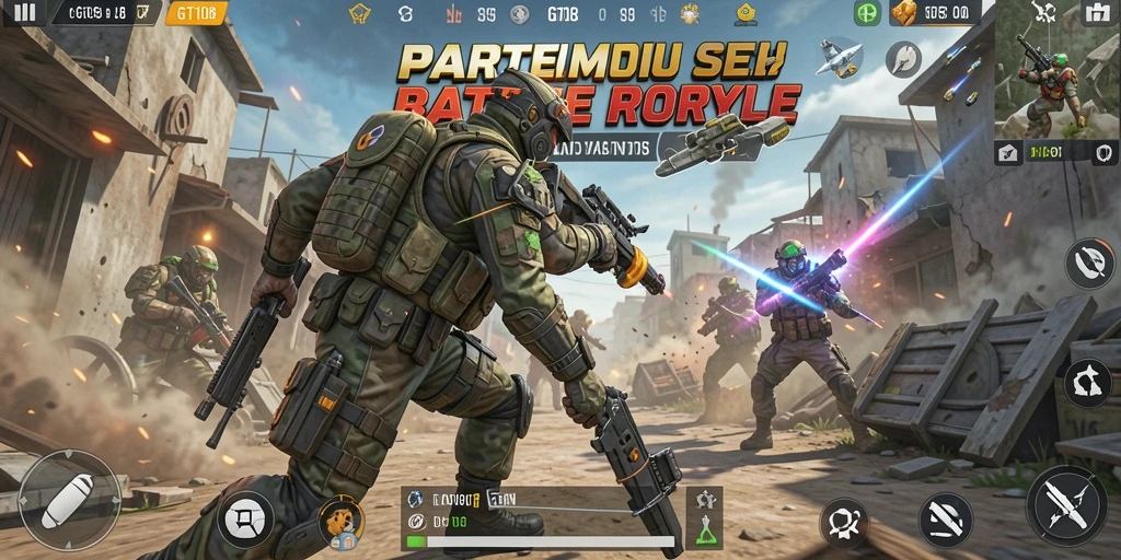 Tangkapan layar GT108 menampilkan aksi seru di arena pertempuran battle royale.