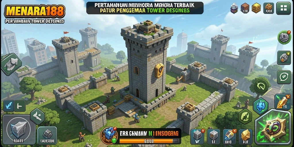 Tampilan menarik dari gameplay MENARA188 yang menampilkan pertahanan menara.