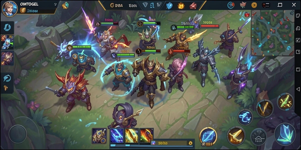 Tangkapan layar <strong>OMTOGEL</strong> menampilkan aksi seru dalam pertempuran MOBA.
